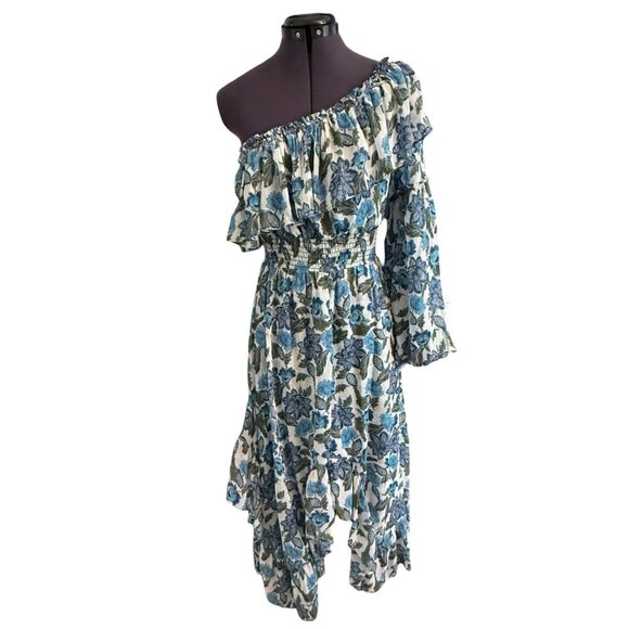 Misa Los Angeles Vola Dress Blue Floral Azulia One-Shoulder‎ Ruffled Size XS - Picture 2 of 10